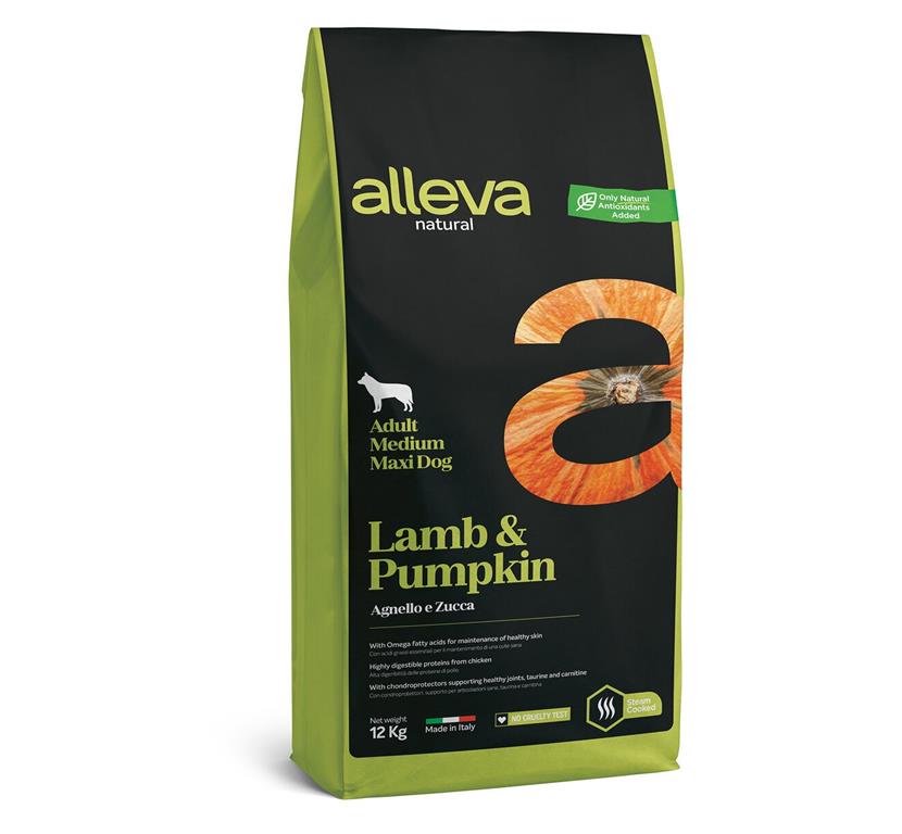 Alleva Natural JAGNJETINA & BUČA za ODRASLE PSE SREDNJIH IN VELIKIH PASEM, 12kg