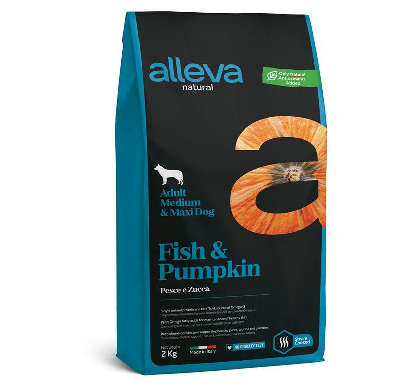 Alleva Natural RIBA & BUČA za ODRASLE PSE SREDNJIH in VELIKIH PASEM 2kg