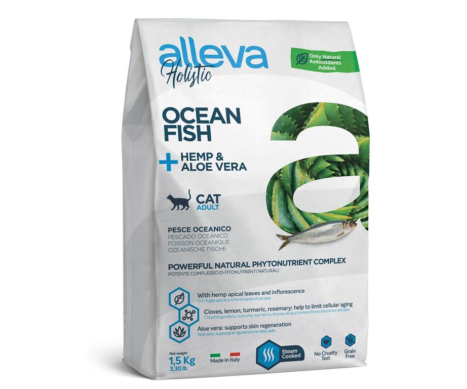 Alleva Holistic OCEANSKE RIBE, konoplja in aloe vera za ODRASLE MAČKE, 400g