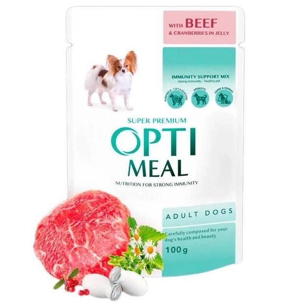 OPTI MEAL Dog Adult vrečka - GOVEDINA z brusnicami v želeju, 100g