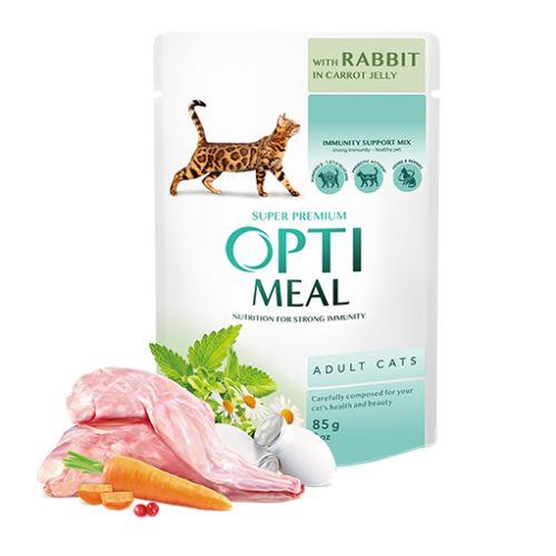 OPTI MEAL Cat Adult vrečka - KUNEC s korenjem v želeju 85 g
