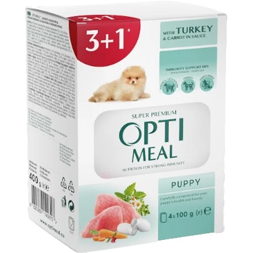 OPTI MEAL Dog Puppy vrečka – PURAN s korenjem v omaki, za mladičke, 3+1 gratis