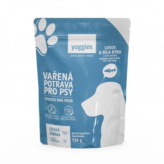 Yoggies kuhana pasja hrana – LOSOS in BELA RIBA s chia semeni, 150g