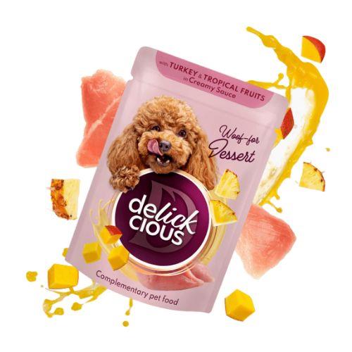 Delikcious Koščki s PURANOM in tropskim sadjem v kremasti omaki