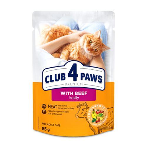 CLUB4PAWS Cat GOVEDINA v želeju, 85g