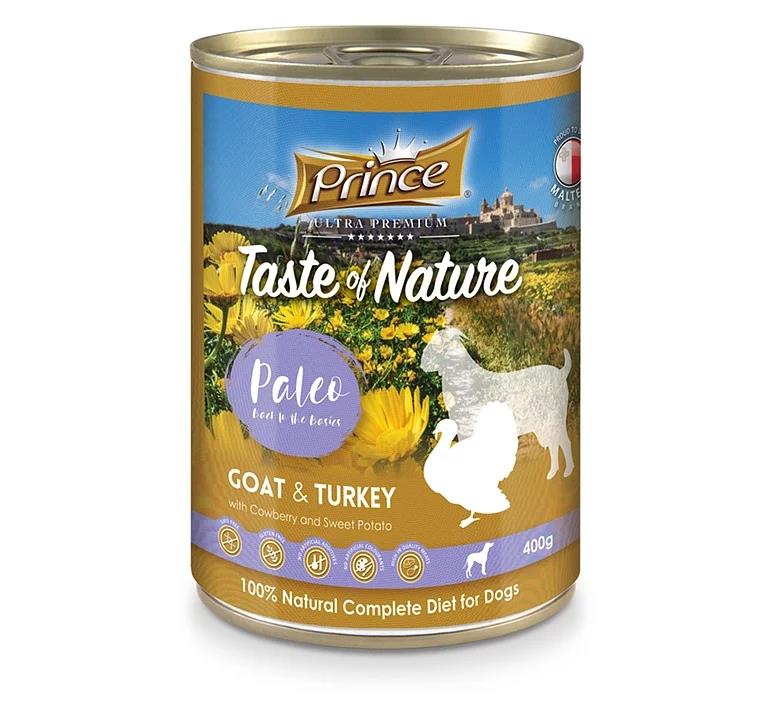 PRINCE Dog PREMIUM konzerva - KOZA, PURAN, BRUSNICA, SLADKI KROMPIR 400g