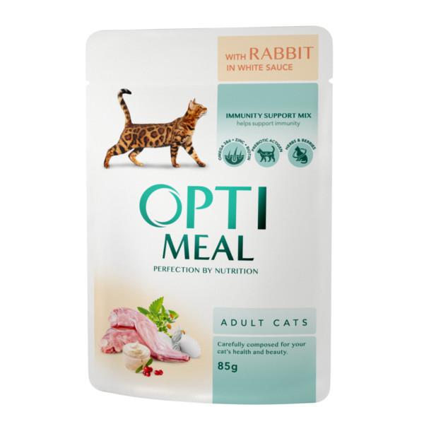 OPTI MEAL Cat Adult vrečka - KUNEC v beli omaki 85 g