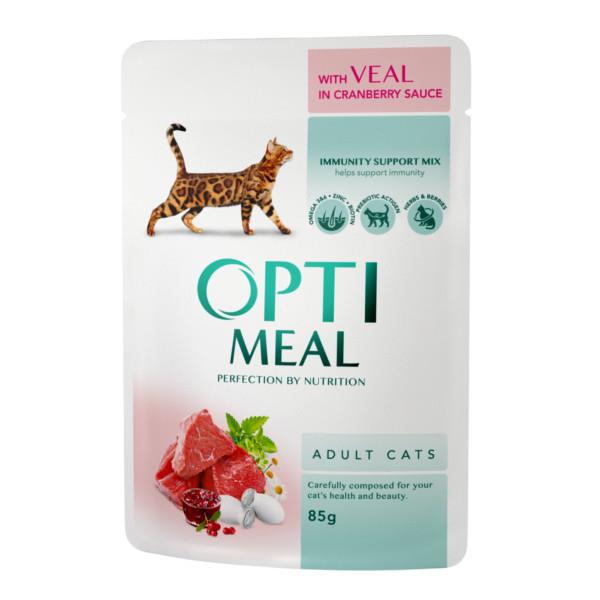 OPTI MEAL Cat Adult vrečka - TELETINA v brusnični omaki 85 g