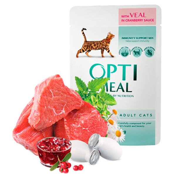 OPTI MEAL Cat Adult vrečka - TELETINA v brusnični omaki 85 g