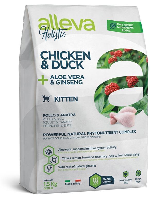 Alleva Holistic PIŠČANEC & RACA, aloe vera in ginseng za MAČJE MLADIČE